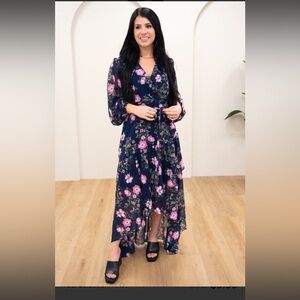 Eesome Navy and Pink Floral High Low Dress